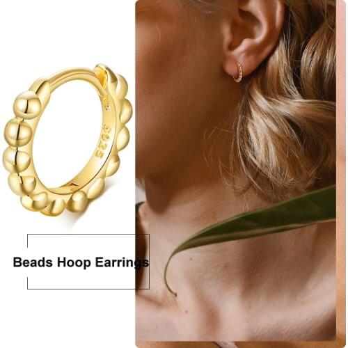 Danity Beads Hoop Earrings for Women Girls Small Circle Huggie Minimalist Jewelry