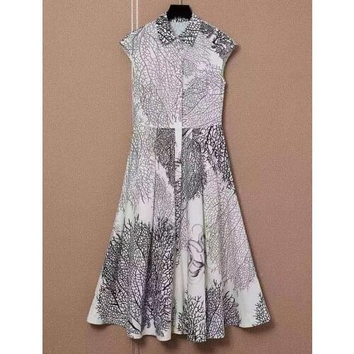 Newest Fashion Autumn Dress 2021 High Quality Women Turn-down Collar Sexy Wild Prints Mid-Calf Length Casual Tunic Cotton Dress