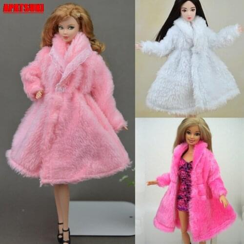 Winter Warm Wear Pink Fur Coat Mini Clothes For Barbie Dolls Fur Clothing With Waist Belt for 1/6 BJD Doll Outfits Dollhouse Toy
