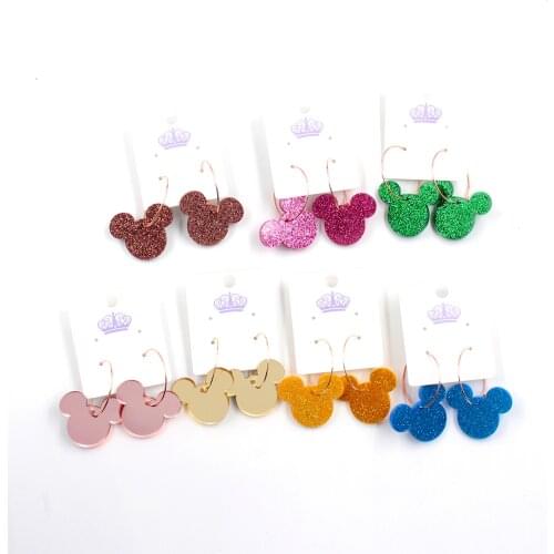 1pair) HP079 Mouse Head Dangle Earrings Laser Cutout Cute Glitter Mirrorr Acrylic Earrings