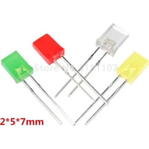 100PCS/LOT 2*5*7mm Square LED Kit Red Yellow Green Blue White 5 Colors Light-Emitting Diode Kit 2X5X7 LED Diode each color 20pcs