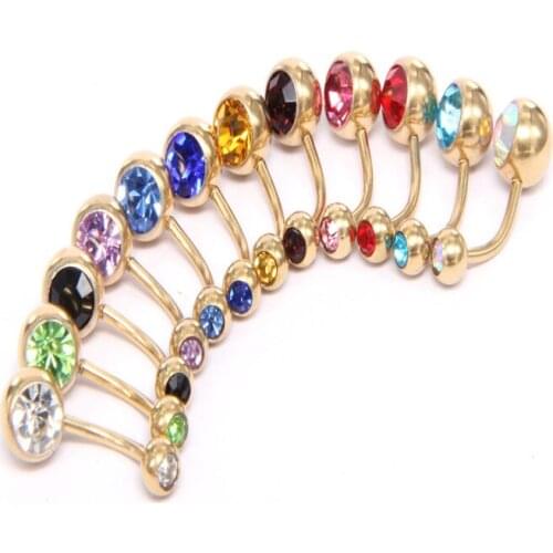 12 kinds Color Styles Fashion Hot Sexy Double Zircon Anti Allergy Titanium Nail Belly Button Rings Navel Piercing Body Golden