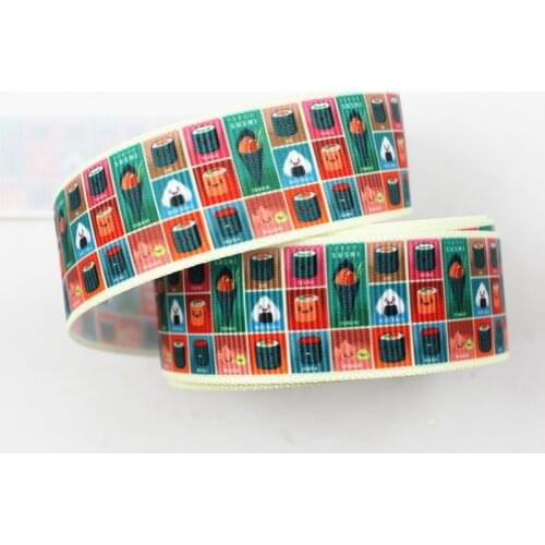 16/22/25/38/57/75mm green strip cartoon Sushi (food) grosgrain ribbon 10/25/50 yards DIY gift wrap sewing wedding decor ribbon