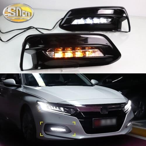2PCS LED Daytime Running Light Dynamic Turn Yellow Signal Waterproof Car DRL 12V LED Fog Lamp For Honda Accord 2018 2019 2020