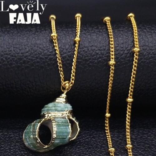 2021 Fashion Beach Stainless Steel Shell Necklace for Women Green Gold Color Chain Necklace Jewelry collares mujer N19181