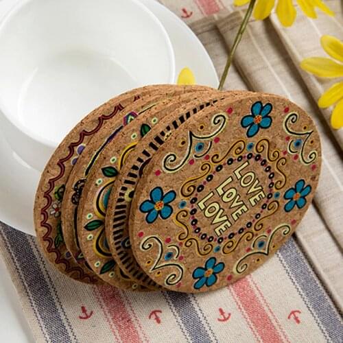 4pcs Boho Style Cork Wood Cup Mat Drink Coaster Tea Coffee Table Decor Bottle Pads Tableware Kitchen Home Decoration Accessories