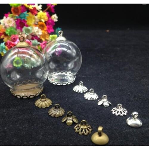 5sets/lot 30*20mm glass globe bubble bead cap set DIY Glass vial pendant necklace pendants glass bottle dome cover charm jewelry