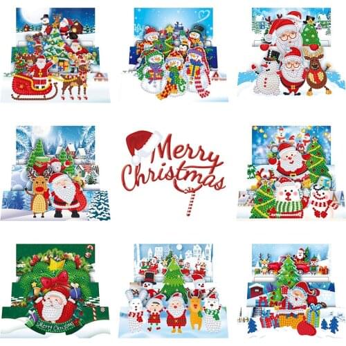 8pcs 5D DIY Diamond Painting Greeting Card Special Shaped Diamond Embroidery Christmas Cards Postcards Birthday Xmas Gift