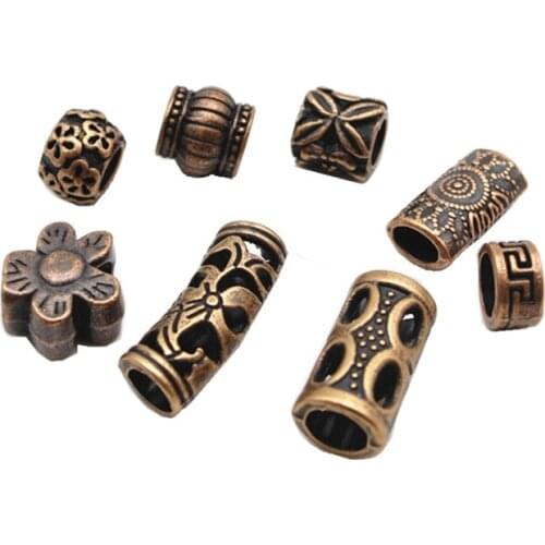 8PCS Ancient red copper Hair Braid Dreadlock Beads rings tube Viking Rune beard beads DIY Hair Styling Accessories