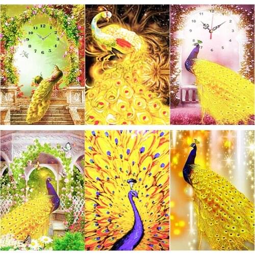New 5D DIY Diamond Painting Full Square Round Drill Golden Peacock Diamond Embroidery Animal Cross Stitch Home Decor Manual Gift