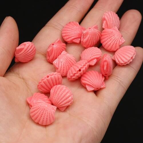 10pcs Scallop Shape Coral Beads Accessories Punching Pink Artificial Coral Stone Beads for Making Jewelry DIY Necklace Bracelet