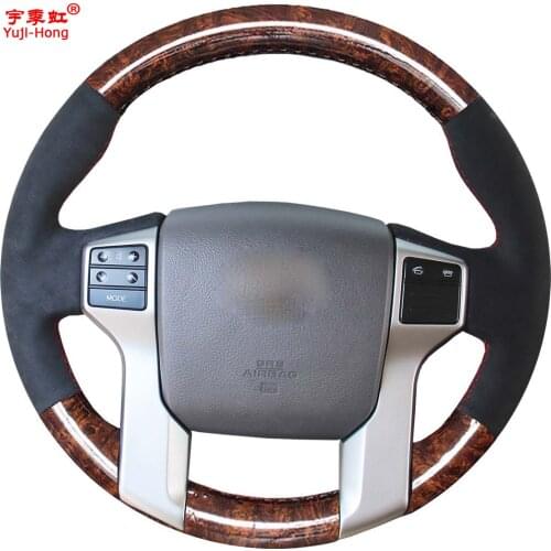 Yuji-Hong Artificial Leather Car Steering Covers Case for Toyota Prado 2010-2016 Microfiber Leather Hand-stitched Cover