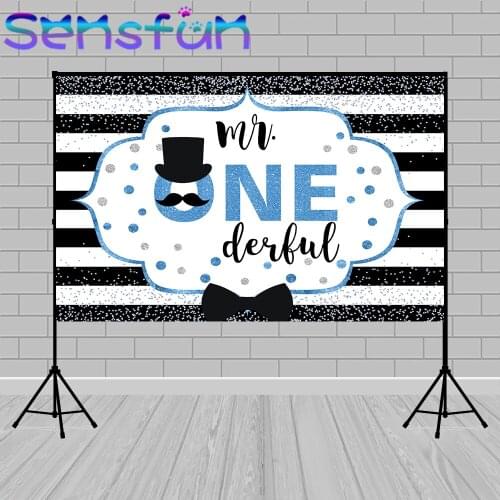 Black and White Stripes Custom Boys 1st Birthday Backdrop Photography Onederful Background for Photo Studio Vinyl