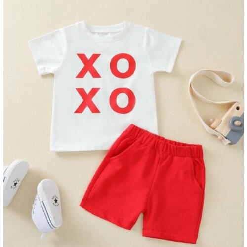 Children’s Casual T-shirt and Shorts Set Fashion Letter Short Sleeve Tops and Solid Color Short Pants