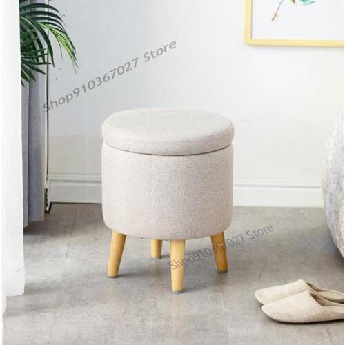 Household Round Stool Storage Stool Living Room Simple Sofa Stool Net Red Lazy Makeup Stool Fabric Shoe Changing Stool