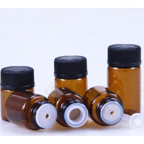 2000pcs 1ml Amber Glass Essential Oil Bottle For Sample Storage Perfume Mini Empty Cosmetic Dropper Vial #38665