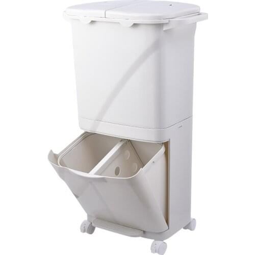 Kitchen Press Garbage Bag Holder Sorting Trash Can Rubbish Bin Pedal Type Dry And Wet Separation Recyclable Waste Bin with wheel