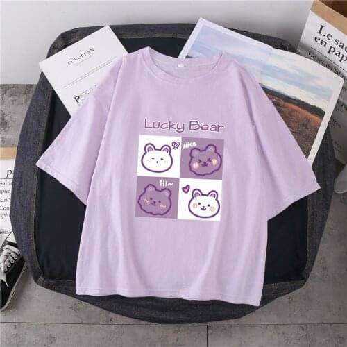 2020 new summer loose Korean cartoon ins style short sleeve purple O-Neck girls t-shirt