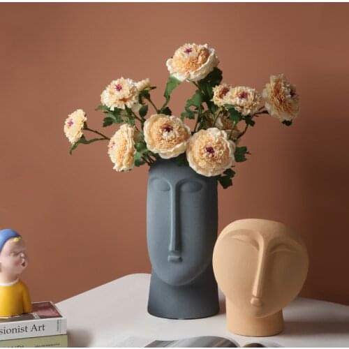 Nordic Ins Minimalist Ceramic Abstract Vase Black and White Human Face Creative Display Room Decorative Figue Head Shape Vase