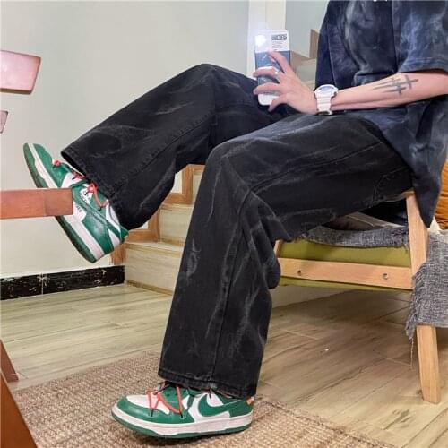 2021 Mens Fashion Wide Leg Pants Baggy Homme Men Denim Trousers Classic Cargo Pocket Jeans Blue Men Casual Pants S-3XL