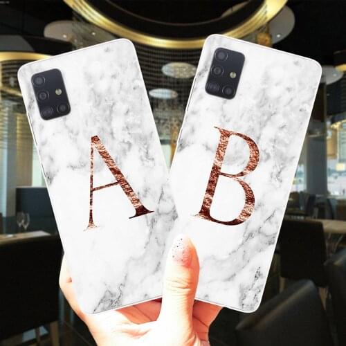 Marble Custom initial Letters Soft Silicone Case Cover For Samsung A51 A71 A21S A30 A31 A40 A50 A70 A30S A50S Transparent Cases
