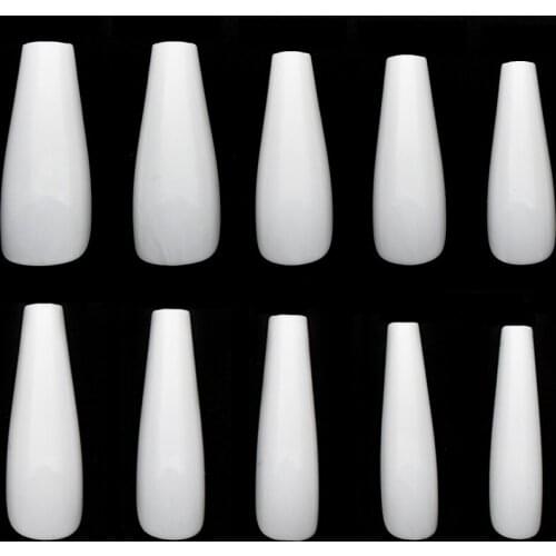 Fingerqueen Long Stiletto Coffin Fake Nails 100pcs/box White Natural Clear Nail Tips Press On Nail Full Cover/Half Cover False