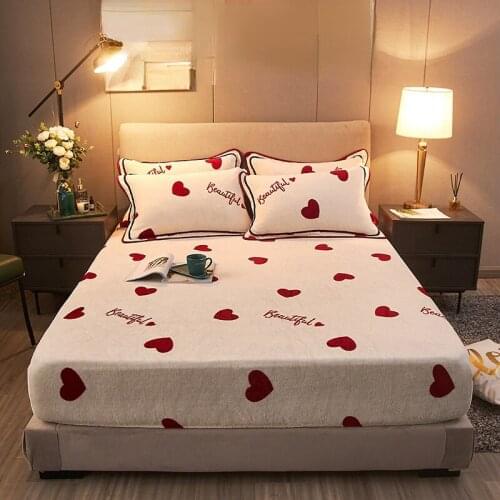 New Mink Cashmere Thicken Sheets Bed Pillow Case Winter Fitted Sheets Warm Universal Mattress Cover Dust Cover Protector