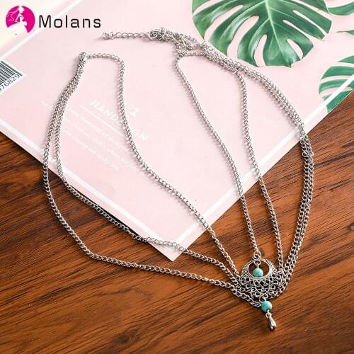 MOLANS Vintage Ethnic Style Hollow Turquoise Hair hoop Chain 2020 New Water Drop Wedding Hair Band Womens Hair Accessories