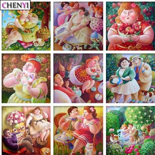 Full Diamond Painting Fat Lady Pattern Embroidery Diamond Mosaic Rhinestone Cartoon Paint By Number Handcraft Modern Home Decor