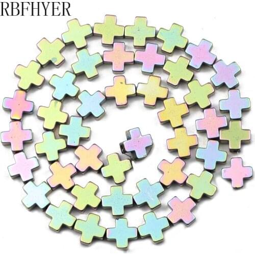 RBFHYER Light Purple Cross 6/8/10mm Hematite Natural Stone Loose Spacers Beads For Trendy Jewelry Bracelet Making DIY Findings