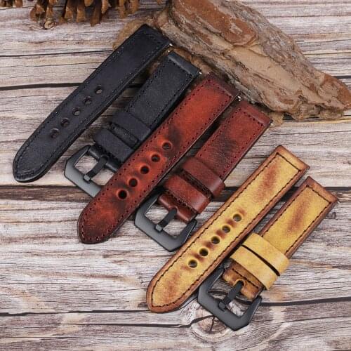Vintage Genuine Leather Watch Band 20mm 22mm 24mm Handmade Stitching Men Watchband Replacement for Panerai