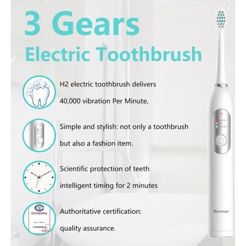 Rooman H2 40000vpm Sonic Electric Toothbrush IPX7 Ultrasonic Automatic Tooth Brush Rechargeable Whitening Cleaning Toothbrush