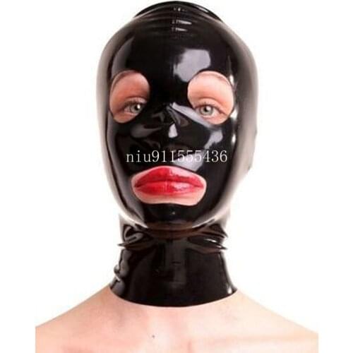 Handmade Black Latex Hoods Mask with Open Big Eyes Cosplay Latex Mask Custom Made