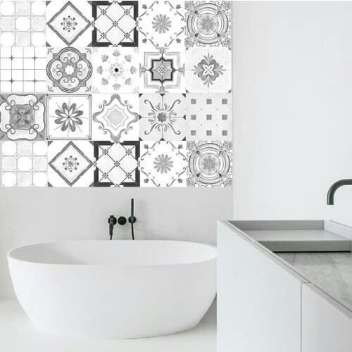 Grey Moroccan Style Tiles Stickers PVC Waterproof Self adhesive Wall Stickers Bathroom DIY Removable Tile Sticker