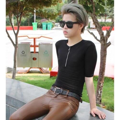 Plus Size Ice Silk Transparent Short Sleeve T Shirt Men Fitness Clothing Top Slimming Body Shaper Bodysuit One Piece Streetwear