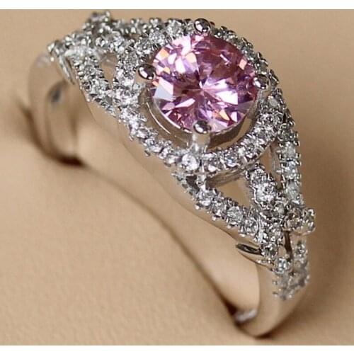 SHUNXUNZE Noble Generous Engagement Wedding rings jewelry for women Charms Pink Cubic Zirconia Rhodium Plated R3206 size 6 7 8 9