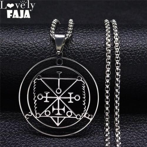 Sigeal Sigil De Lucifer Stainless Steel Satan Necklace Women OSE Lazer Key Baphomet Stamp Necklace Jewelry chaine acier N4460S03