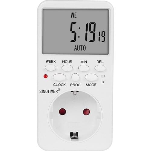 SINOTIMER TM519 Electronic Digital Timer Switch Kitchen Timer Socket 230v 120v 7 Day 12/24 Hours Programmable Timing Socket