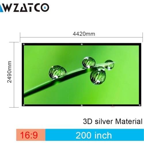 WZATCO 150"180"200"250"300" 3D Screen 16:9 Foldable 3D Silver Simple Large Size Cinema Screen Fabric for XGIMI H2 H1 Projector