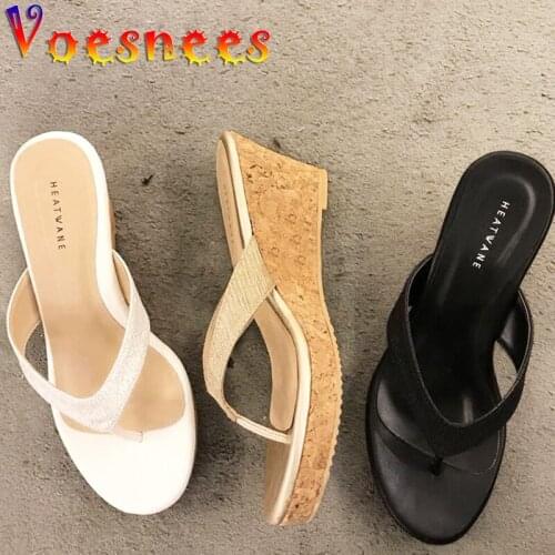 Summer New Woman Slides Japanese Style Beach Slippers Wedges Platform Wearable Non-Slip Women Shoes High Heels Flip-Flops Sandal