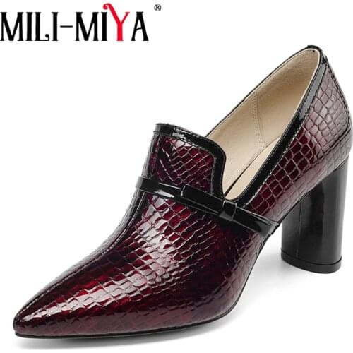 MILI-MIYA Genuine Leather Pointed Toe Pumps Woman Slip On Spring Summer Brand Office Shoes Butterfly-knot High Quality Big Size
