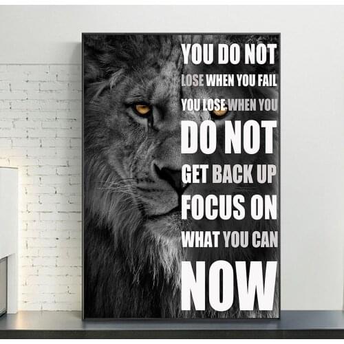 Inspiring Words WIth African Wild Lion Art Paintings on the Wall Art Posters and Prints Black And White Animals Art Pictures