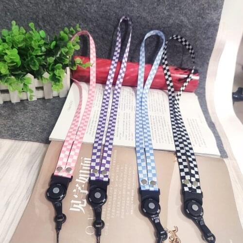 Hanging Neck Rope Anti-lost Lanyard Checkered Hanging Rope Mobile Phone Straps Neck Strap Pink Blue Black Purple Red Color