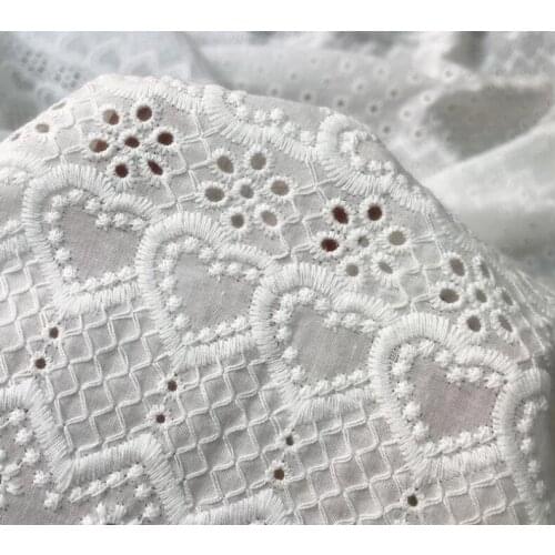 Vintage Cotton Embroidery Lace Fabric With Heart Shape and Eyelet Floral By The Yard 53" Wide