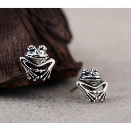 Vintage Silver Color Frog Stud Earrings for Women Men Creative Funny Punk Earrings Unisex Jewelry Party Gifts Accessories