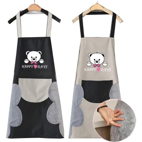 Waterproof Oil Proof Cute Bear Cooking Apron Women Can Wipe Hands On Both Sides Pinafore Aprons kitchen Dress Baking Accessories