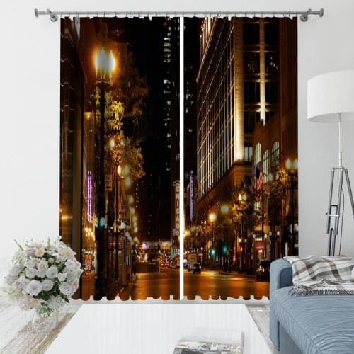 City night scene Curtain Luxury 3D Window Curtain For Living Room landscape curtains Drapes Cortinas
