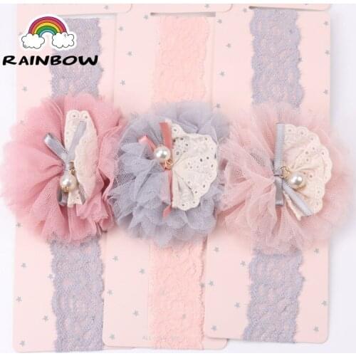 1pcs Fashion Pearl Lace Sand Flower Bowknot Hairbands Infants Headband Children Girls Headband Handmade Headwear Accessories