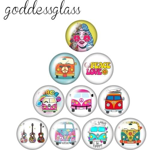 Hot peace Love Car travel Be happy 10pcs 12mm/18mm/20mm/25mm Round photo glass cabochon demo flat back Making findings
