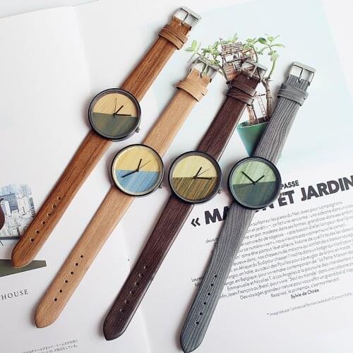 Retro Unisex Wood Grain Round Dial Faux Leather Strap Analog Quartz Wrist Watch High Grade Lover Watch Unique Birthday Gifts Kid